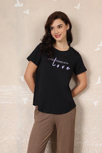 Buy Zivame 2 Mile Fashion Knit Cotton Lounge Top - Black Beauty